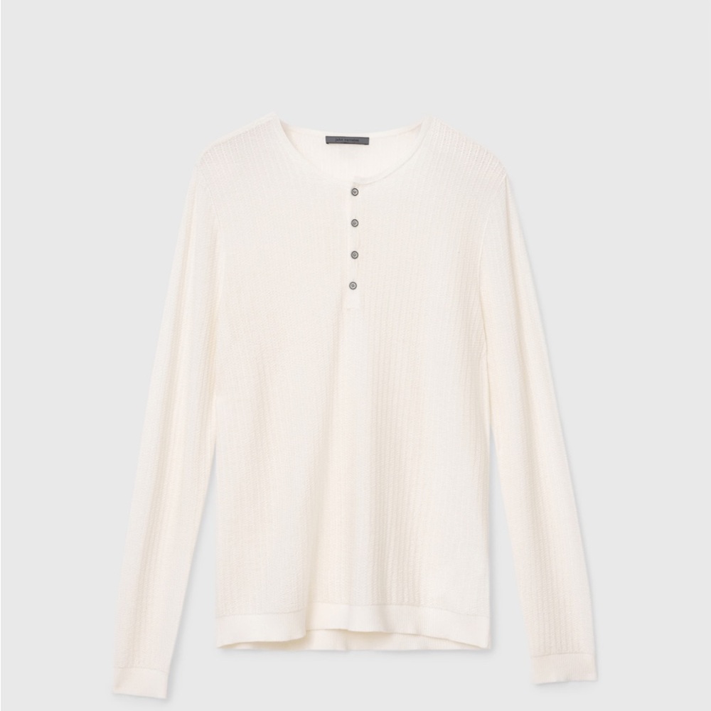 John Varvatos Men's Ivory Cream Silk Cashmere Waffle Knit Pullover Henley SZ XXL